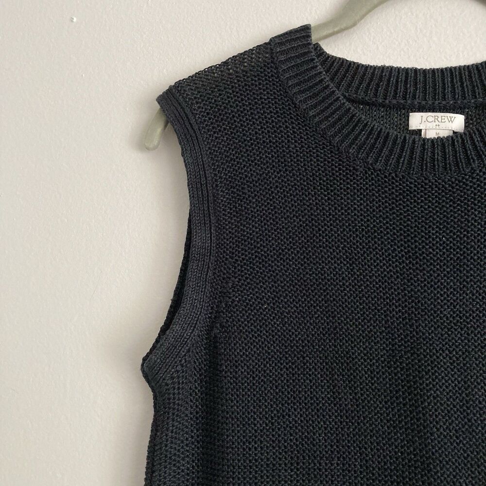 J. Crew Black  100% Linen Crochet Knit Tank Top Womens Size Medium Minimalist - Picture 3 of 9